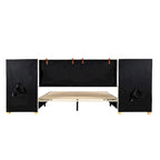 Upholstered Platform Bed - Queen, 82.3"L x 93.5"W x 43.3"H, Velvet, USB Ports, Built-in Pillows, Storage Shelves, 500 lbs