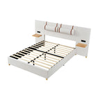 Upholstered Platform Bed - Queen, 82.3"L x 93.5"W x 43.3"H, Velvet, USB Ports, Built-in Pillows, Storage Shelves, 500 lbs