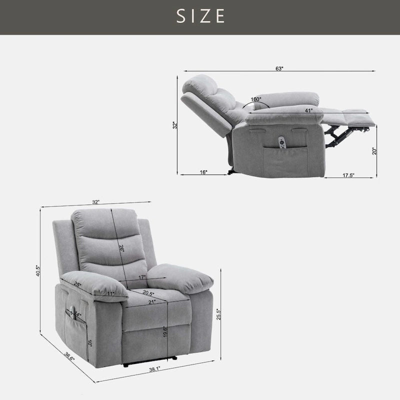 Power Recliner Chair - 8-Point Massage & Heat, 3 Modes, 330 lbs Capacity, Side Pocket, Breathable Fabric, Electric Recliner