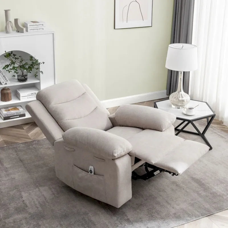 Power Recliner Chair - 8-Point Massage & Heat, 3 Modes, 330 lbs Capacity, Side Pocket, Breathable Fabric, Electric Recliner
