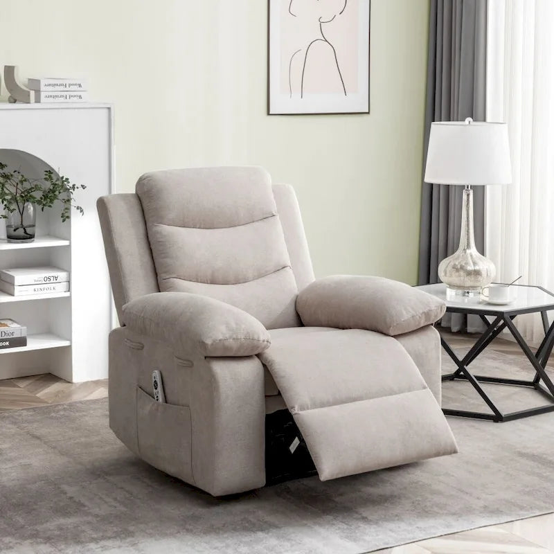 Power Recliner Chair - 8-Point Massage & Heat, 3 Modes, 330 lbs Capacity, Side Pocket, Breathable Fabric, Electric Recliner