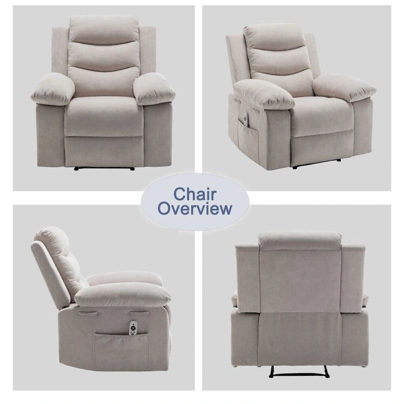 Power Recliner Chair - 8-Point Massage & Heat, 3 Modes, 330 lbs Capacity, Side Pocket, Breathable Fabric