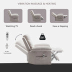 Power Recliner Chair - 8-Point Massage & Heat, 3 Modes, 330 lbs Capacity, Side Pocket, Breathable Fabric