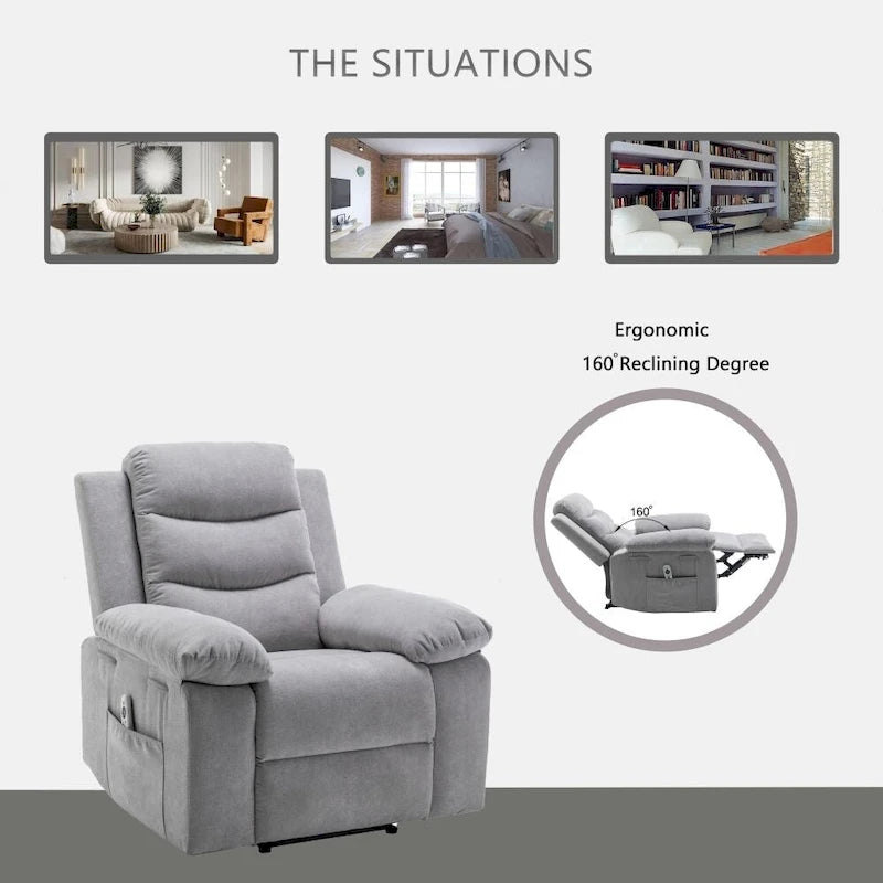 Power Recliner Chair - 8-Point Massage & Heat, 3 Modes, 330 lbs Capacity, Side Pocket, Breathable Fabric