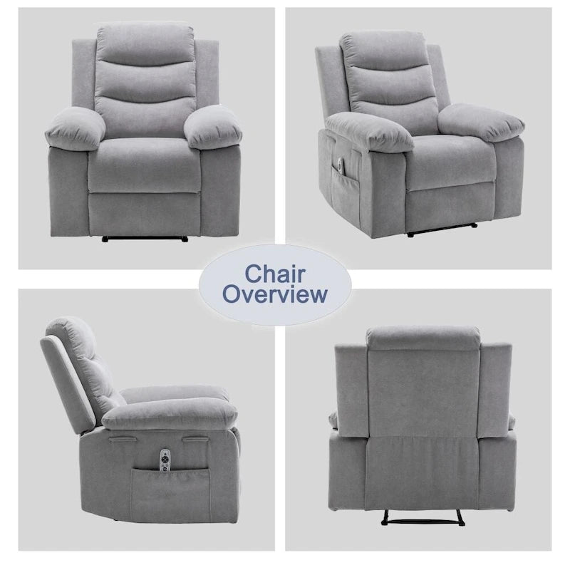 Power Recliner Chair - 8-Point Massage & Heat, 3 Modes, 330 lbs Capacity, Side Pocket, Breathable Fabric