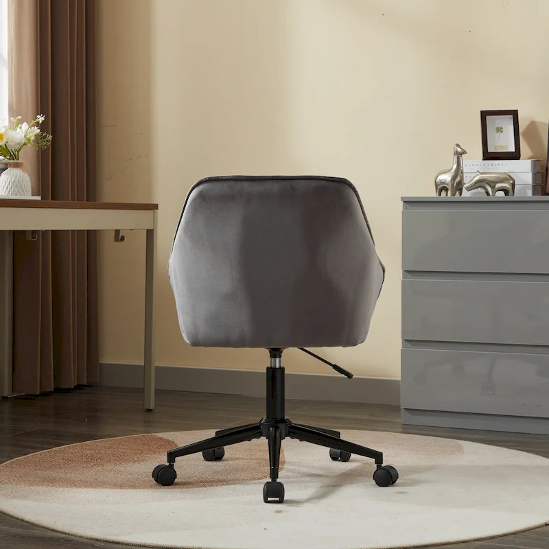 Velvet Office Chair - Swivel, Wide Backrest, Metal Frame, Soft Cushion, 2 Colors, Home Office, Luxury, Grey/Beige