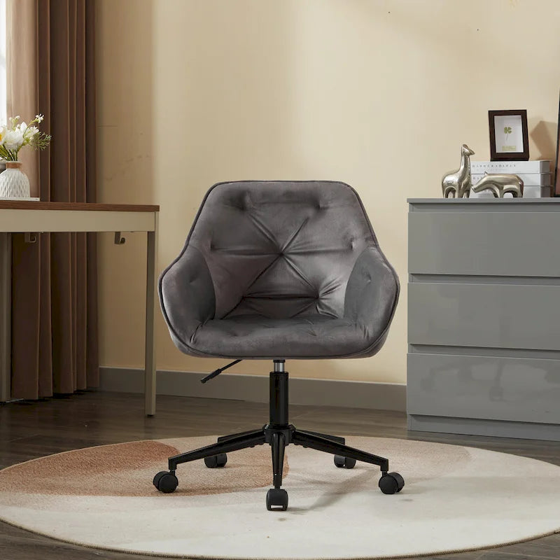 Velvet Office Chair - Swivel, Wide Backrest, Metal Frame, Soft Cushion, 2 Colors, Home Office, Luxury, Grey/Beige