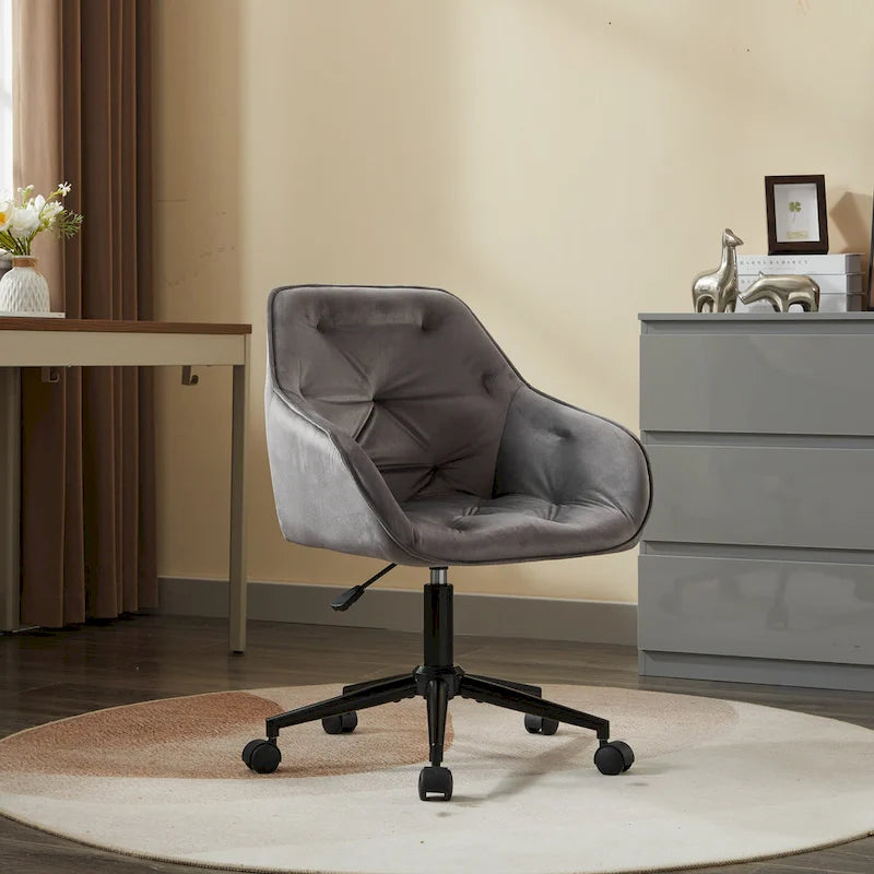 Velvet Office Chair - Swivel, Wide Backrest, Metal Frame, Soft Cushion, 2 Colors, Home Office, Luxury, Grey/Beige
