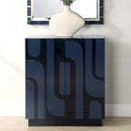 Storage Cabinet - 2 Doors, Glossy Blue, 34"H x 30"W x 16"D, MDF/Pine, 2 Shelves, Modern, No Assembly, 54 lbs
