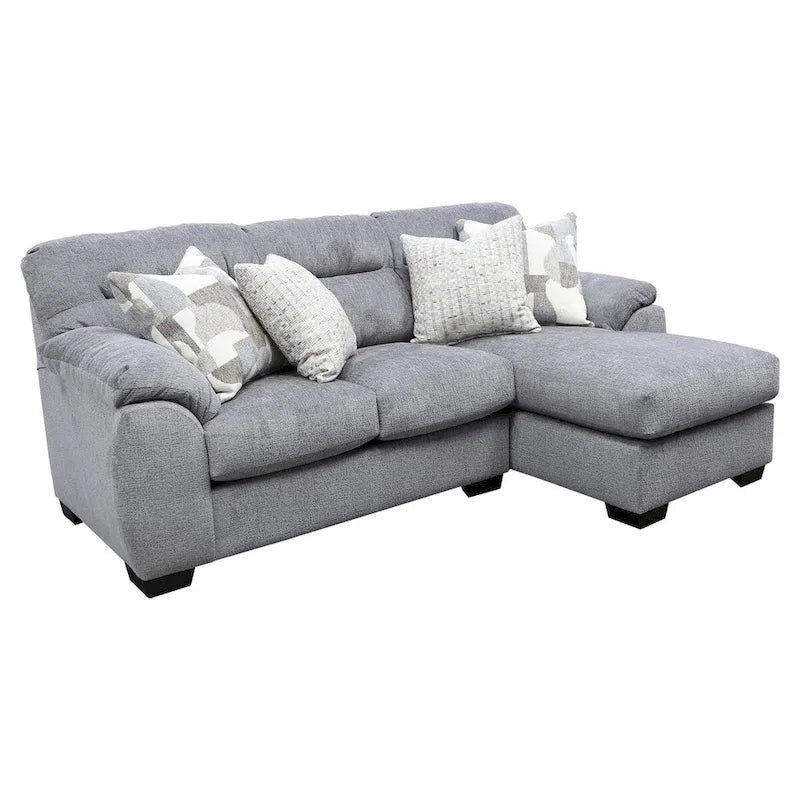 L-Shaped Sofa - Chenille, Slate Grey, Seats 5, Pillow Arms, 4 Accent Pillows, Left/Right Facing, Modern