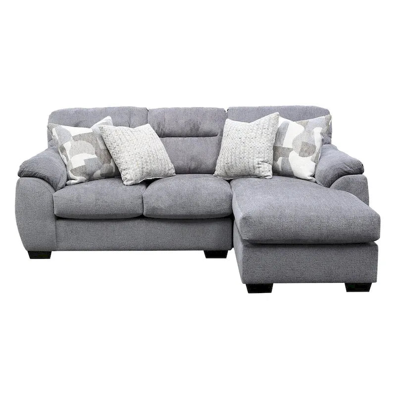 L-Shaped Sofa - Chenille, Slate Grey, Seats 5, Pillow Arms, 4 Accent Pillows, Left/Right Facing, Modern