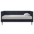 Daybed - Twin, 78"L x 41.5"W x 33"H, Linen Upholstered, Tapered Legs, No Box Spring, Dark Blue, Mid-Century