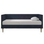 Daybed - Twin, 78"L x 41.5"W x 33"H, Linen Upholstered, Tapered Legs, No Box Spring, Dark Blue, Mid-Century