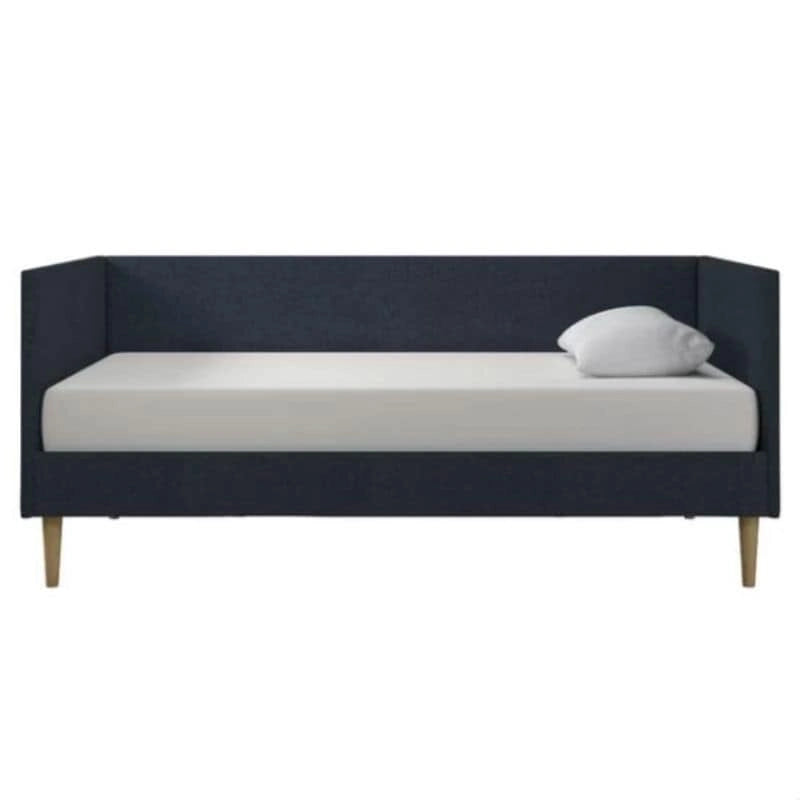 Daybed - Twin, 78"L x 41.5"W x 33"H, Linen Upholstered, Tapered Legs, No Box Spring, Dark Blue, Mid-Century