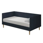 Daybed - Twin, 78"L x 41.5"W x 33"H, Linen Upholstered, Tapered Legs, No Box Spring, Dark Blue, Mid-Century