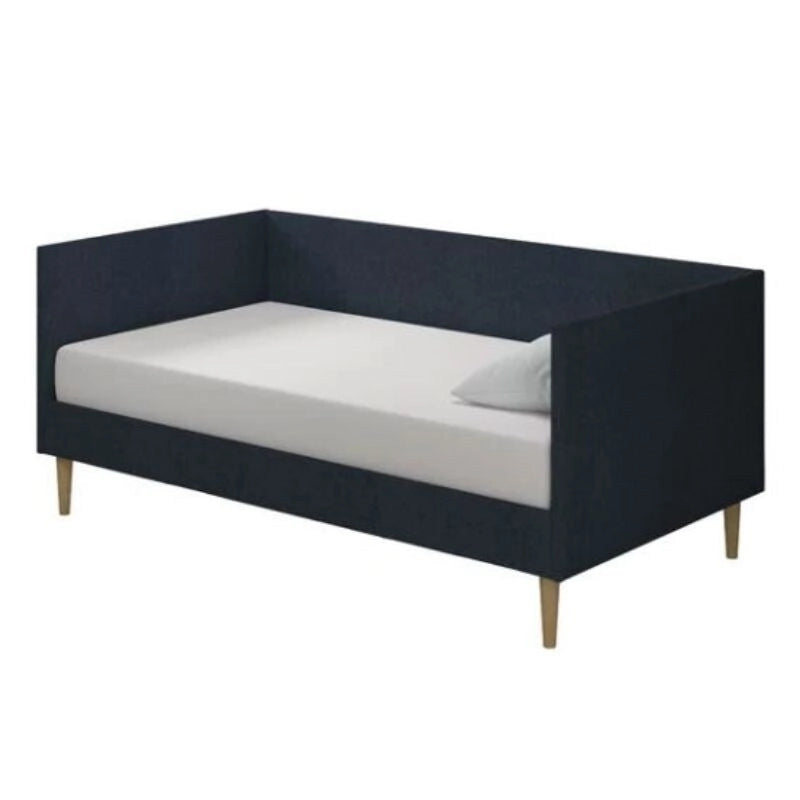 Daybed - Twin, 78"L x 41.5"W x 33"H, Linen Upholstered, Tapered Legs, No Box Spring, Dark Blue, Mid-Century