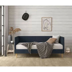 Daybed - Twin, 78"L x 41.5"W x 33"H, Linen Upholstered, Tapered Legs, No Box Spring, Dark Blue, Mid-Century