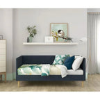 Daybed - Twin, 78"L x 41.5"W x 33"H, Linen Upholstered, Tapered Legs, No Box Spring, Dark Blue, Mid-Century