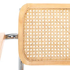 Dining Arm Chair - 26"W x 22"D x 34"H, Rattan Back, Tufted Seat, Cantilevered Steel Legs, Cognac, Padded Arms, 19" Seat